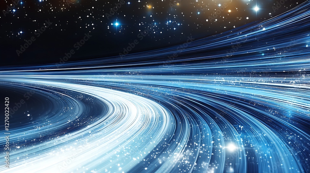 Poster dynamic light trails evoke the essence of motion through space in a stunning cosmic scene filled wit