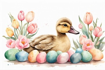 Colorful vintage watercolor easter eggs painting with decoration, holiday, culture and religion theme concept illustration texture design.