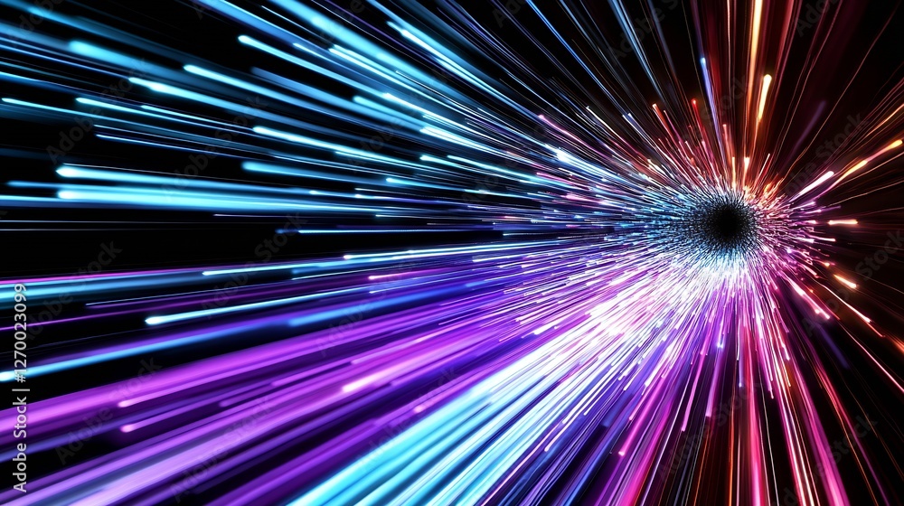 Poster dynamic light streaks creating a mesmerizing vortex in vibrant blue and purple hues : generative ai