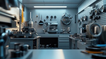 Organized Metal Workshop: Precision Tools and Parts