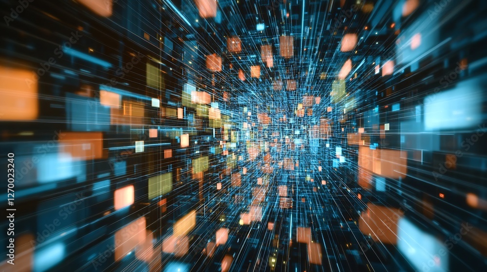 Poster Dynamic abstract digital technology background showcasing vibrant data flow in a futuristic environment : Generative AI