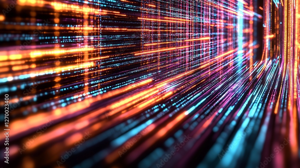 Aufkleber Dynamic abstract background with colorful digital lights creating a vibrant futuristic effect : Generative AI