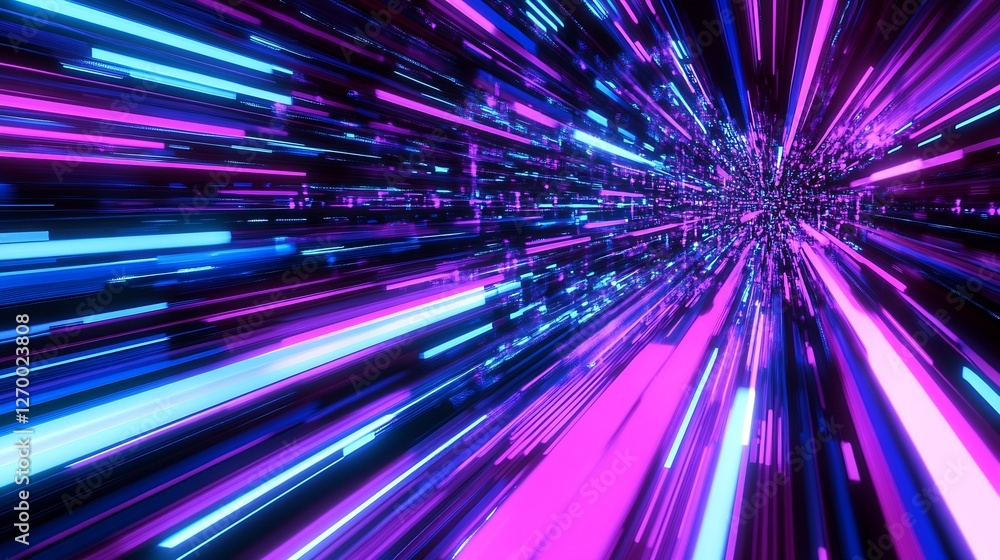 Poster Futuristic abstract background with dynamic neon light streams in vibrant pink and blue colors : Generative AI