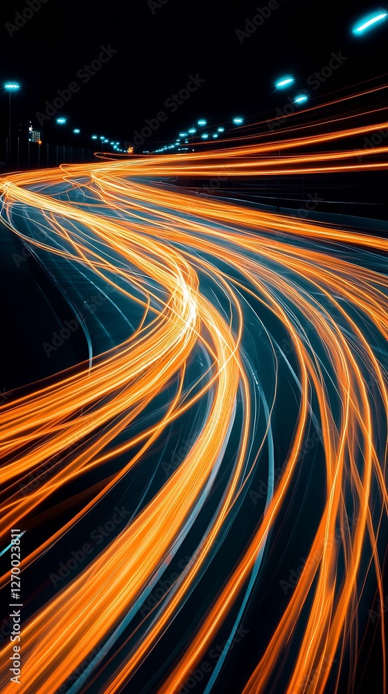 Poster Dynamic light trails on a highway creating mesmerizing patterns of movement and energy at night : Generative AI