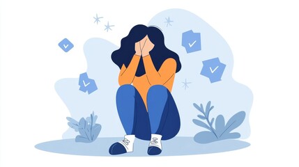 Overwhelmed Woman Illustration: Feeling Stressed and Anxious
