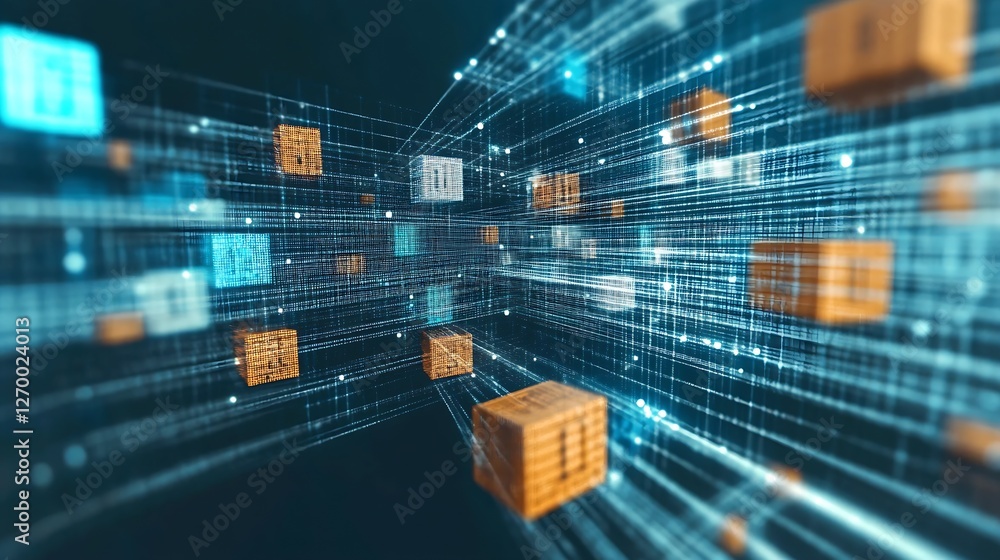 Aufkleber Digital Abstract Representation of Data Blocks and Connections Suitable for Technology and Innovation Themes : Generative AI