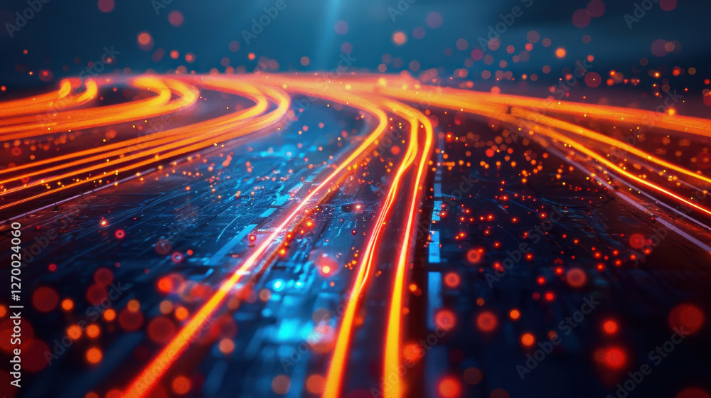 Poster abstract digital background with glowing lines and particles, representing technology and innovation