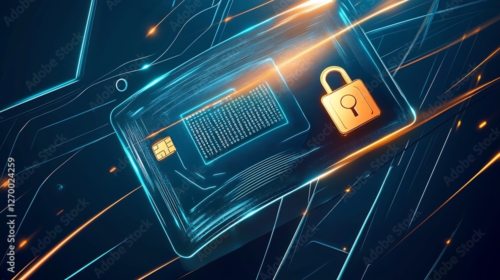 Poster Futuristic digital payment security concept showcasing a glowing credit card with data visualizations : Generative AI
