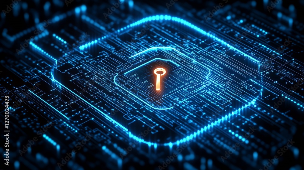 Poster Futuristic Digital Security Key Concept with Advanced Technology Background : Generative AI