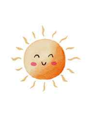 sun cartoon character in watercolor artstyle 