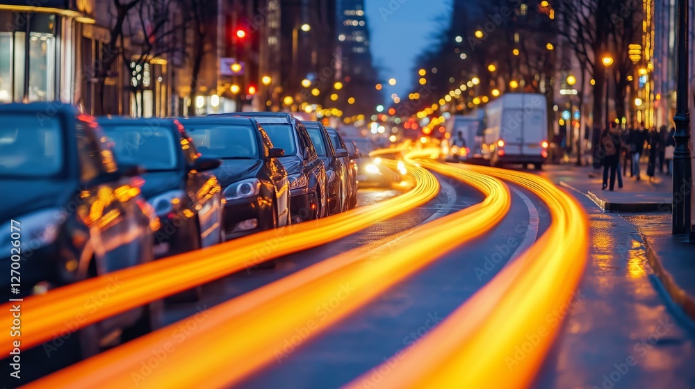 Fototapete Long exposure light trails at night, representing speed, motion, futuristic technology, digital connectivity, and high-speed data transmission in modern cities, Generative AI