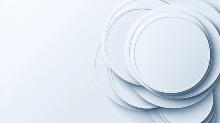 Minimalist abstract composition of overlapping white circular plates, creating depth, harmony, and a futuristic sense of balance in geometric design, Generative AI