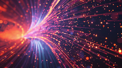 Obraz premium Vibrant abstract light trails with glowing particles in motion, creating dynamic and energetic atmosphere. Perfect for backgrounds or digital art