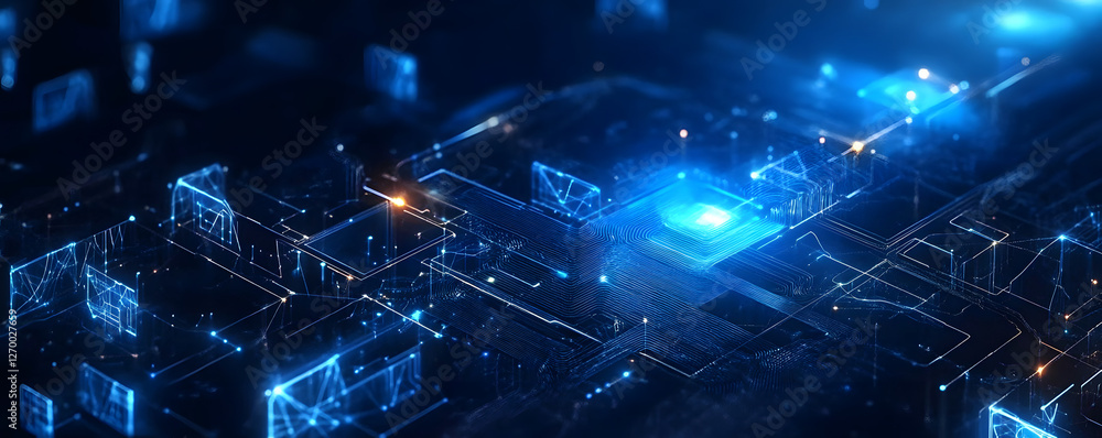 Poster blue technology background with network connections and digital data connection, web banner design f