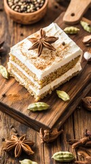 Fototapeta premium Aromatic Spiced Cake Slice with Star Anise and Cardamom