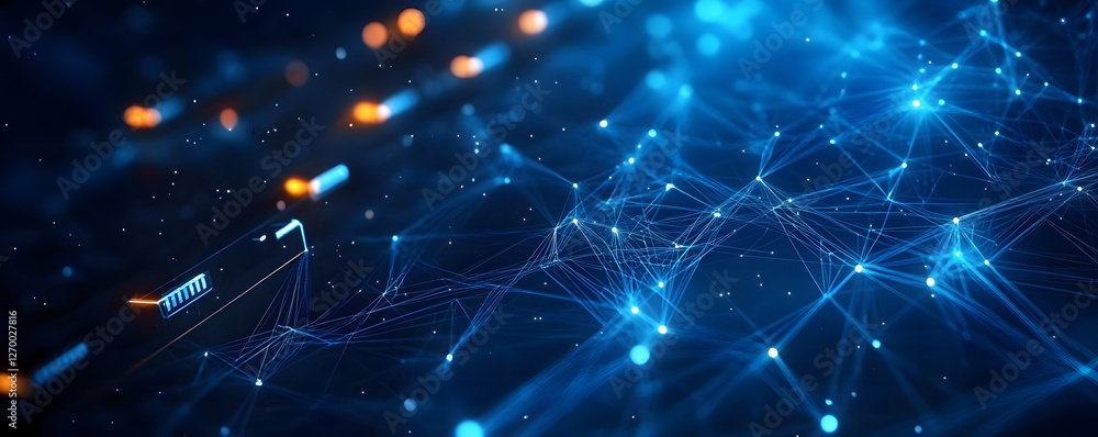 Poster blue technology background with network connections and digital data connection, web banner design f