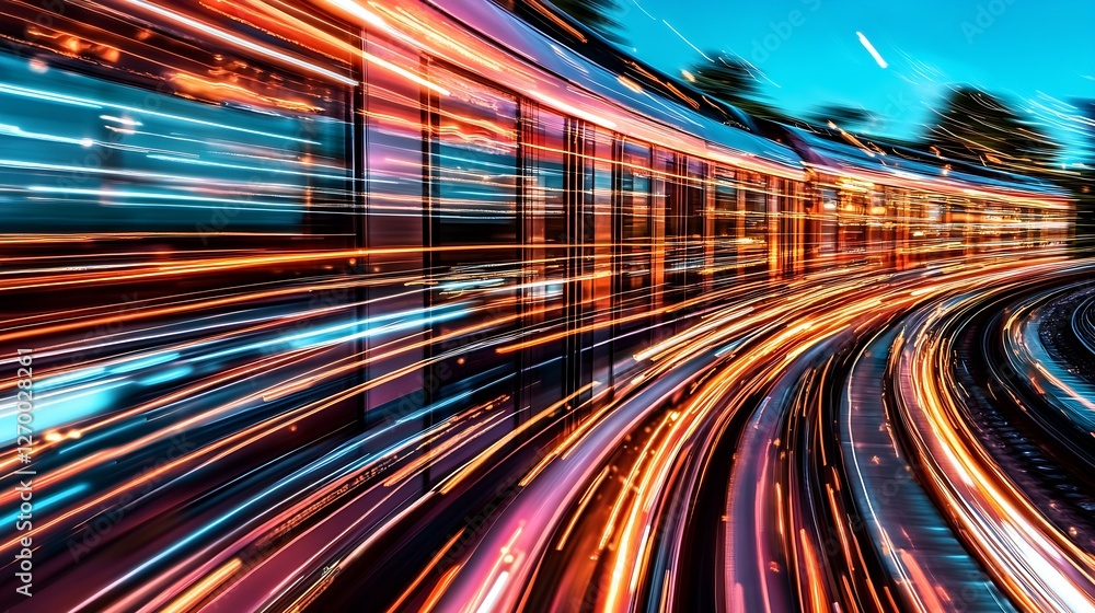 Poster dynamic view of city lights flowing in motion conveying speed and modern transportation : generative