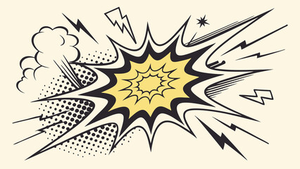 Obraz premium Classic comic explosion in vintage pop art style featuring dramatic impact lines and halftone textures