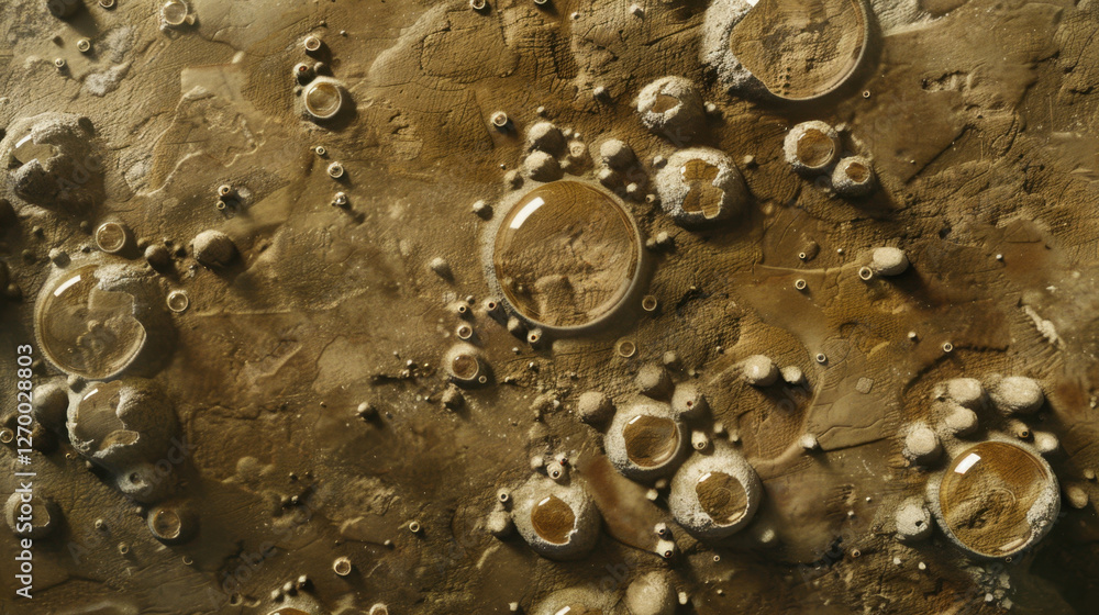 Poster close up view of bubbles on textured surface, showcasing intricate details and natural patterns. ima