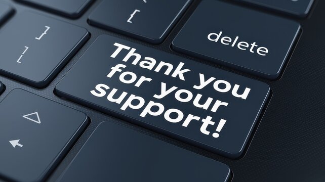 The keyboard key displays a thank you message for support
