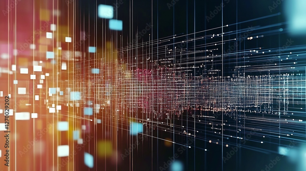Leinwandbilder Dynamic abstract visuals featuring colorful lines and patterns signifying sound waves and data flow : Generative AI