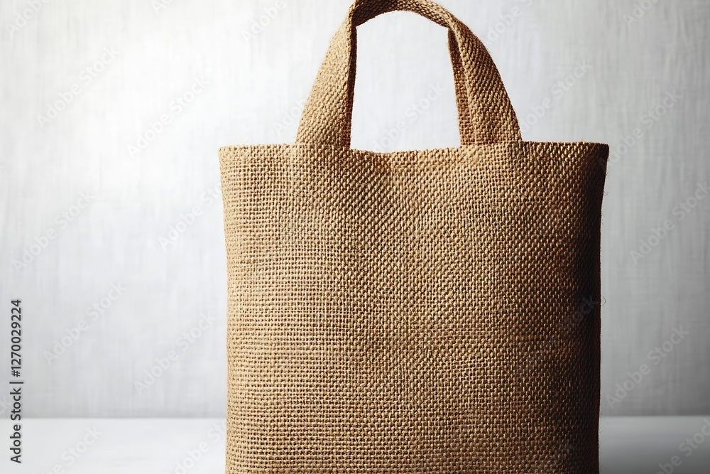 Poster elegant simple burlap bag on a clean surface showcasing eco-friendly craftsmanship and utility : gen