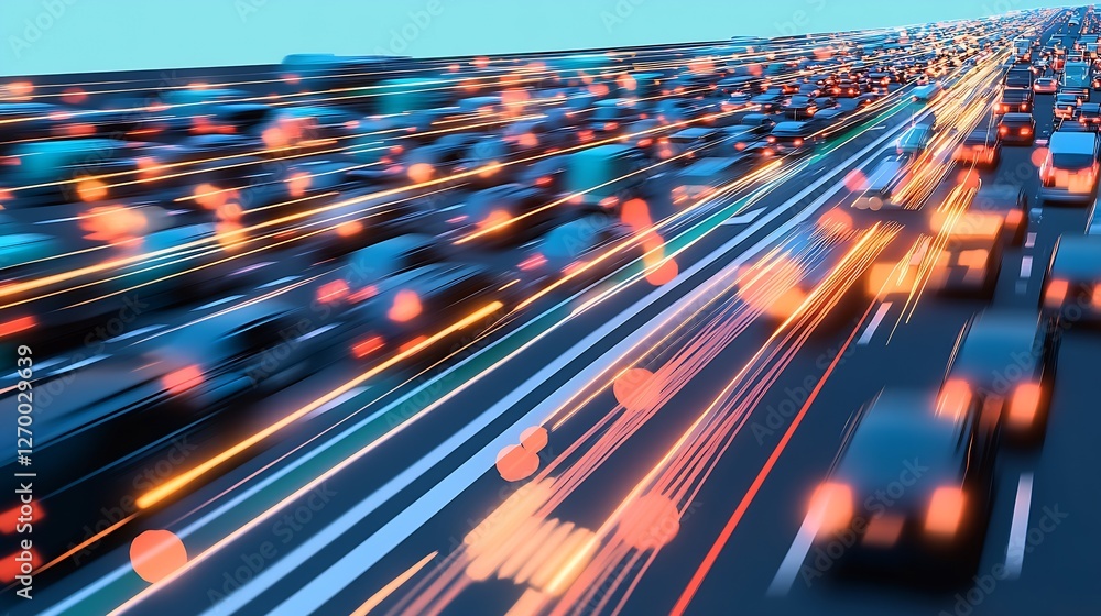 Aufkleber dynamic urban traffic at night with motion blur conveying speed and liveliness of city movement : ge