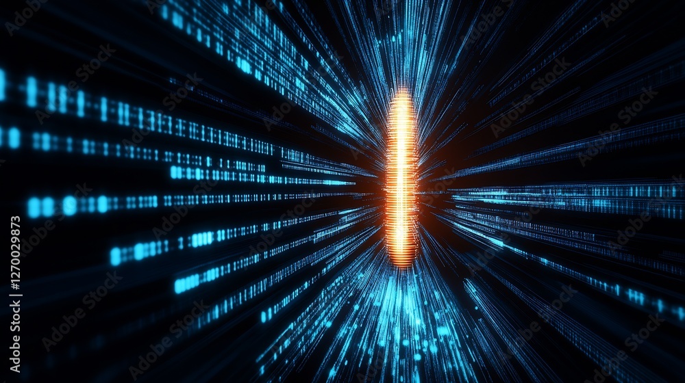 Aufkleber Dynamic abstract visualization of data flow with glowing elements representing high-speed internet transmission : Generative AI