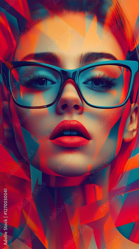 Aufkleber stunning expressionist portrait of a woman with glasses featuring bold colors and geometric patterns