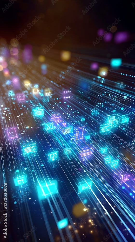 Aufkleber Stunning abstract depiction of data streams and glowing icons representing the future of technology and digital interaction : Generative AI