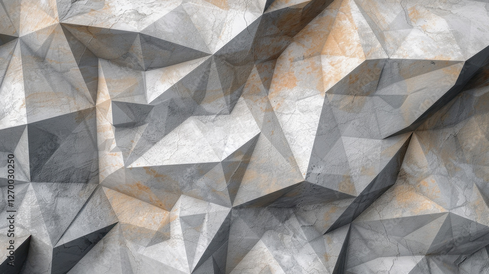 Poster textured geometric surface with angular shapes and shades of gray, featuring subtle hints of orange.