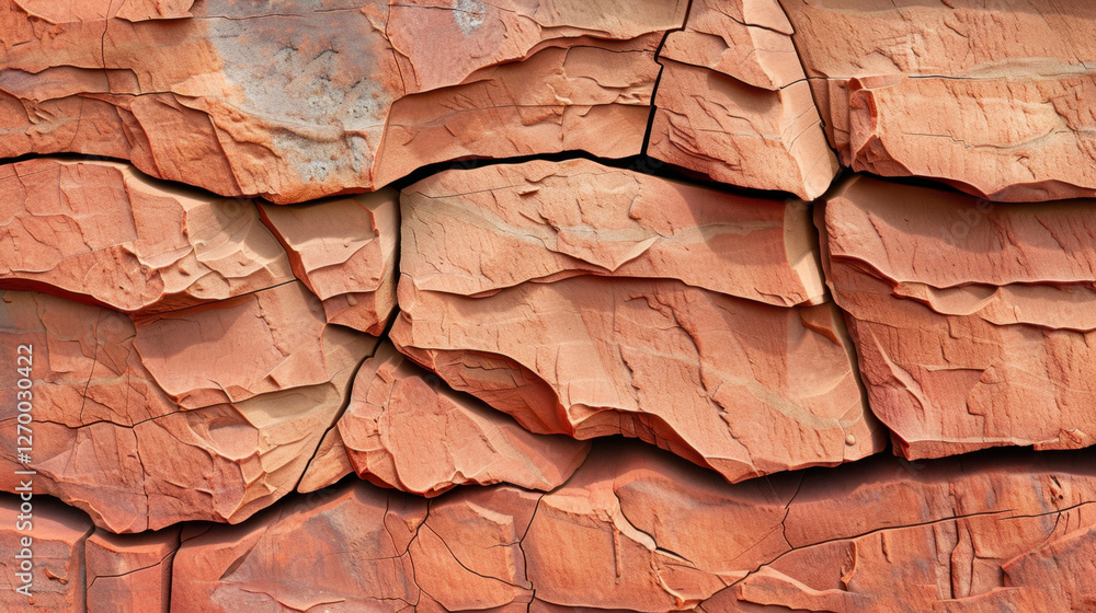 Poster textured red rock surface with cracks and layers, showcasing natural geological formations and patte