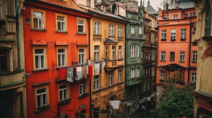 Naklejka premium Colorful European Old Town Architecture, Scenic Alleyway View