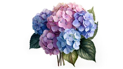 Hand-painted watercolor bouquet of pastel hydrangeas.