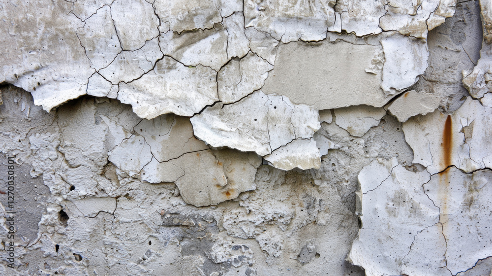 Poster cracked and peeling wall texture with layers of paint and plaster, showcasing weathered and aged app