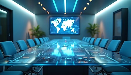 Futuristic Conference Room: Global Business Meeting