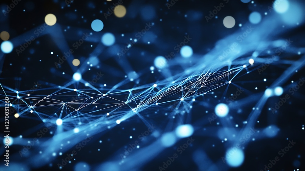 Poster Abstract network connection with glowing blue and white dots background for digital concepts : Generative AI