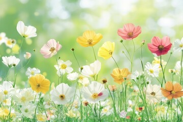 Vibrant Spring Meadow: A Symphony of Pastel Blossoms
