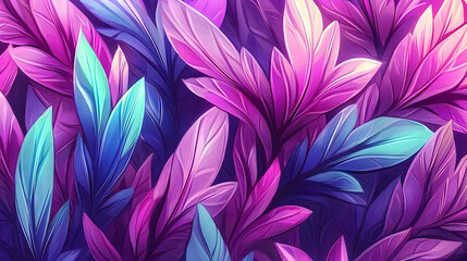 Vibrant purple and blue leaves digital art background, perfect for website design or print