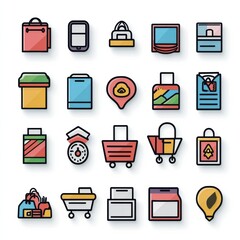 Shopping icons collection digital art e-commerce colorful style flat design graphic elements