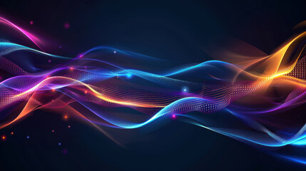 Obraz premium Vibrant abstract waves in blue, purple, and orange create dynamic visual effect. flowing lines and glowing dots evoke sense of energy and movement, perfect for backgrounds