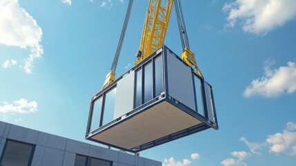 Modern Modular Construction: Crane Lifting a Prefabricated Home Module