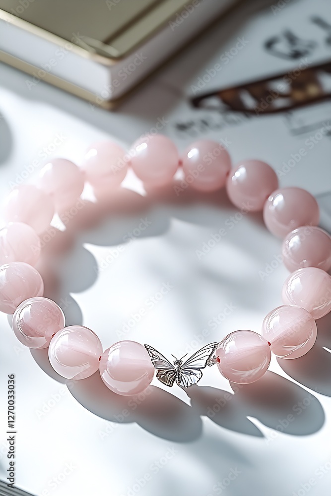 Aufkleber delicate pink gemstone bracelet featuring a butterfly charm highlighted in soft lighting : generativ