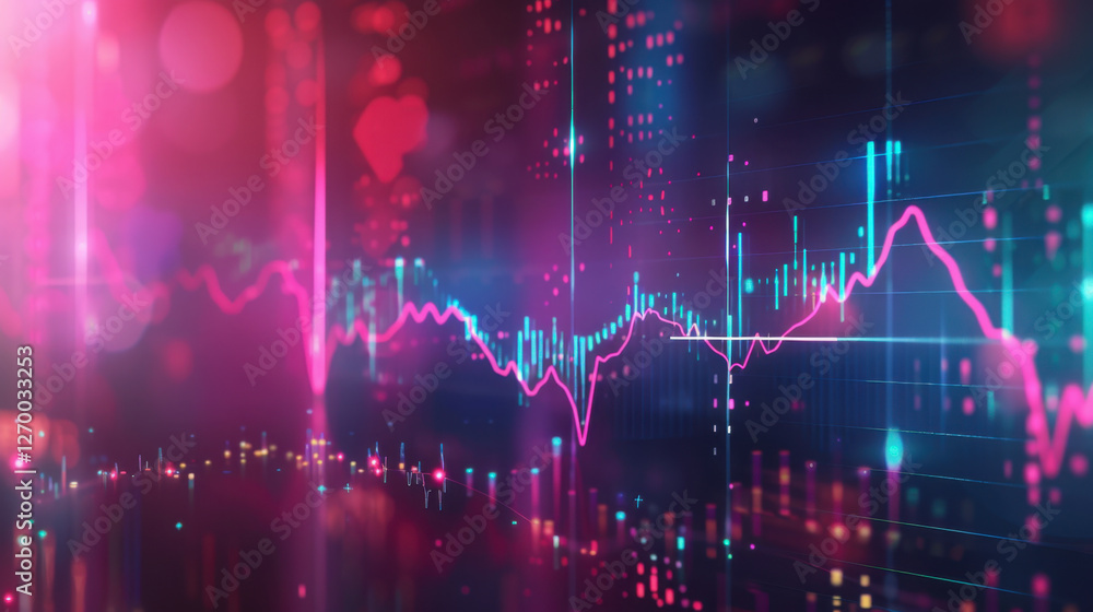 Poster colorful digital financial graph with vibrant data visualization elements