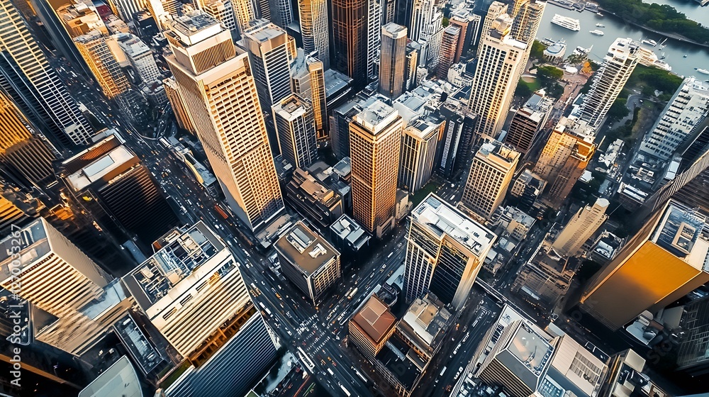 Poster breathtaking overhead angle of city blocks bustling with activity in a vibrant metropolitan landscap