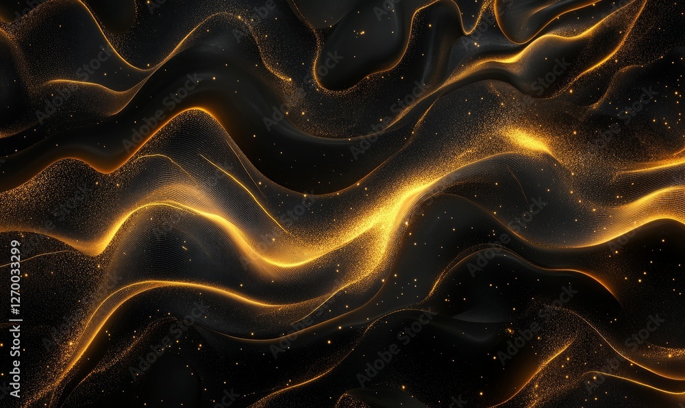 Aufkleber abstract glowing waves in golden hues over a dark background, creating a mesmerizing flow of light a