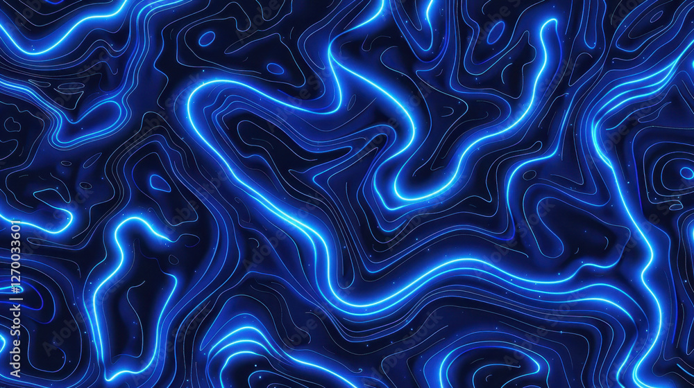 Poster vibrant blue neon lines create mesmerizing abstract pattern on dark background, evoking sense of dep