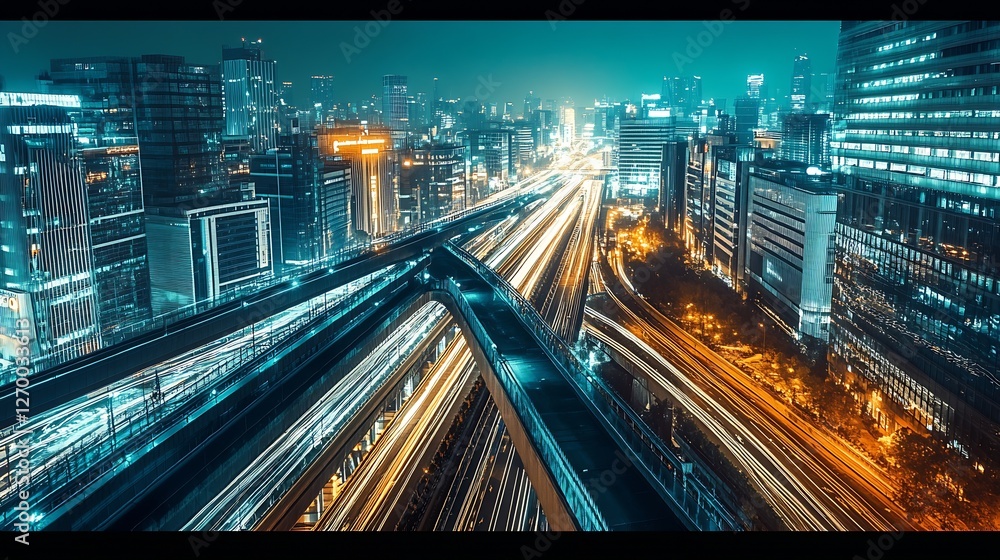 Aufkleber dynamic urban highway scene illuminated with vibrant lights capturing the essence of city life at ni