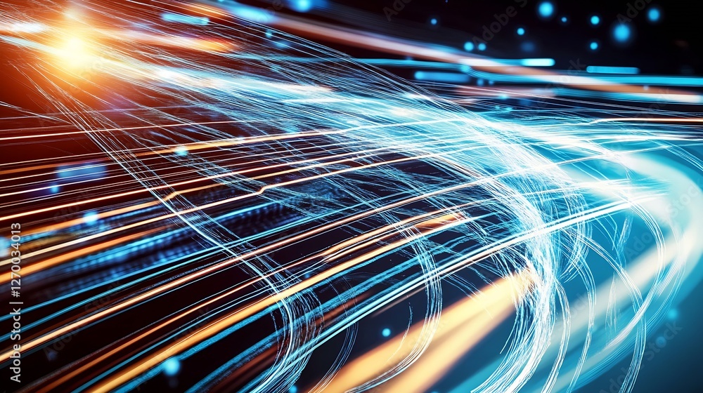 Aufkleber Vibrant Light Trails Illustrating Dynamic Motion in a Tech Inspired Background : Generative AI
