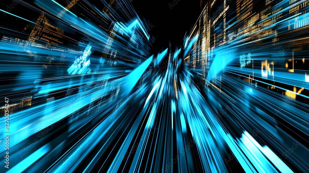 Aufkleber dynamic futuristic cityscape with glowing blue lights and abstract lines depicting fast movement : g